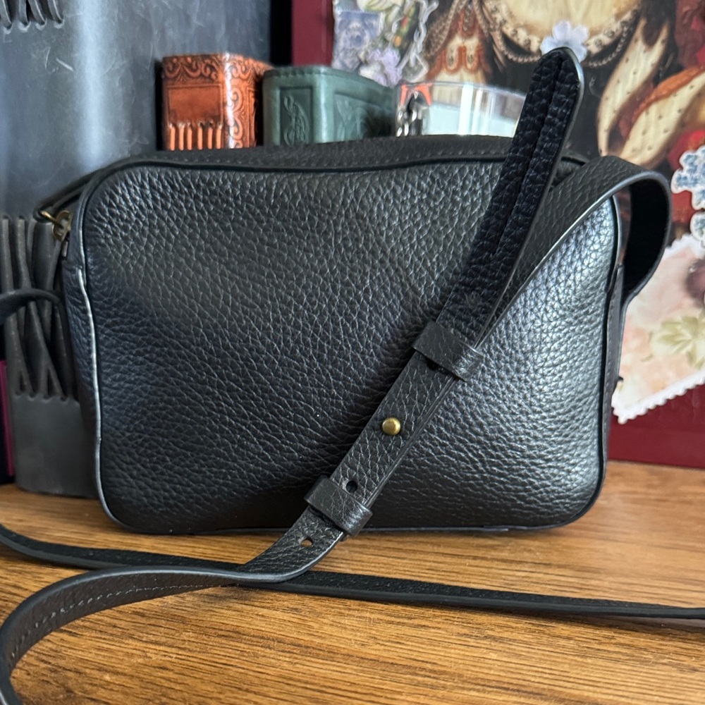 J CREW Black Pebbled Leather Crossbody Shoulder Bag